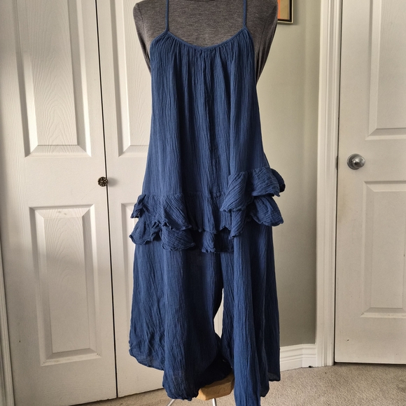 Anthro Celandine Tie Strap Ruffled Gauze Wide Leg Jumpsuit - Picture 4 of 9